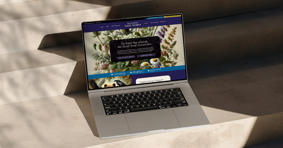 Website computer mockup sitting on cement stairs